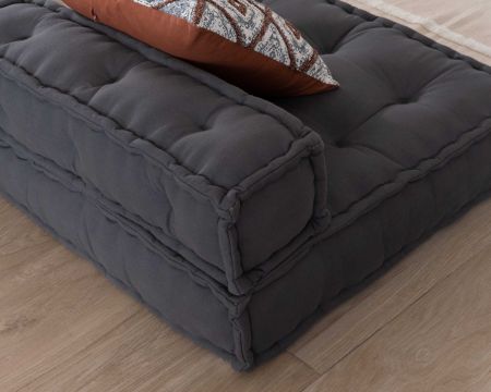 Coussin de sol avec dosseret pour canapé modulaire à composer "Cosy" en coton gris foncé