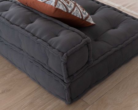 Coussin de sol avec dosseret pour canapé modulaire à composer "Cosy" en coton gris foncé