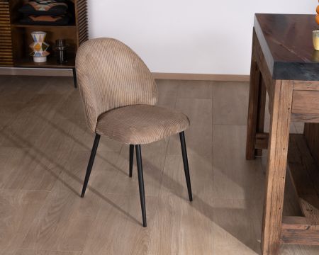 Lot de 4 chaises de repas en velours côtelé taupe esprit vintage "Bellot" 