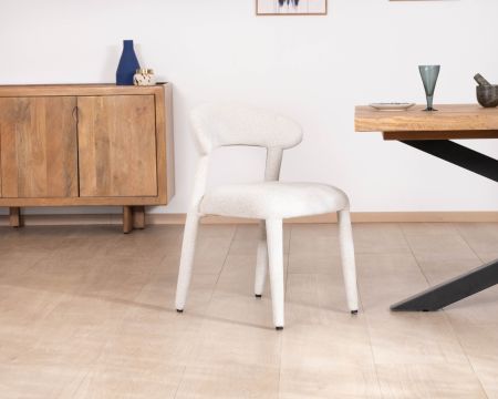 Lot de 2 chaises design et confortables en tissu bouclettes blanc "Amarello"