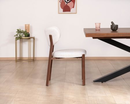 Lot de 2 chaises de repas empilables esprit rétro en tissu tramé blanc "Staccato" pieds aspect bois foncé