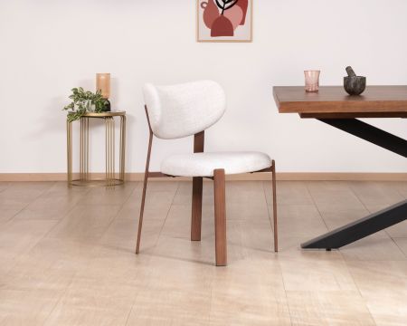 Lot de 2 chaises de repas empilables esprit rétro en tissu tramé blanc "Staccato" pieds aspect bois foncé