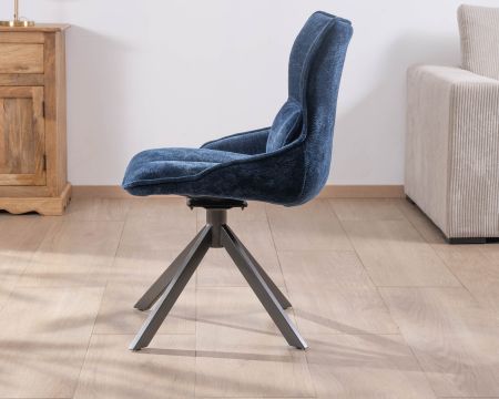 Lot de 2 chaises pivotantes en tissu bleu sur pied étoile en métal "Biorg"