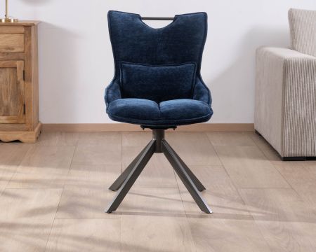 Lot de 2 chaises pivotantes en tissu bleu sur pied étoile en métal "Biorg"