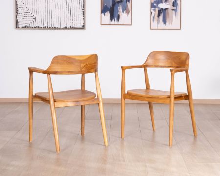 Lot de 2 chaises de repas design rétro “Vicenza” en teck massif