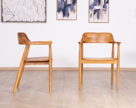 Lot de 2 chaises de repas design rétro “Vicenza” en teck massif