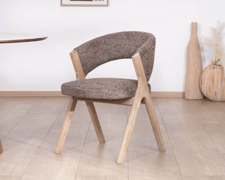 Lot de 2 chaises de salle à manger design "Kyara" en tissu brun moka et bois d'hévéa
