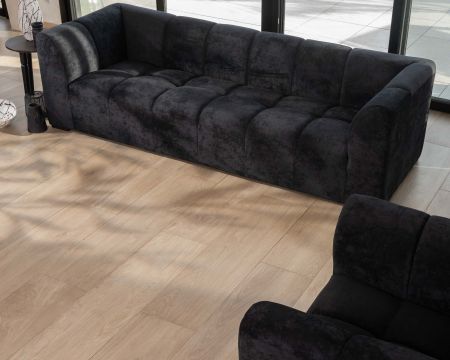 Canapé 3 places en velours anthracite soyeux avec surpiqures "Enjoy Home"