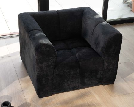 Fauteuil design cubique en velours anthracite avec surpiqures "Enjoy Home"