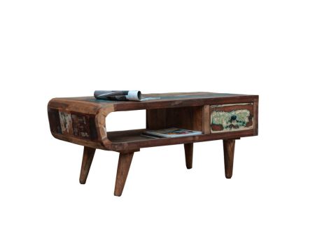 Table basse bois recyclé avec tiroir "Eben"