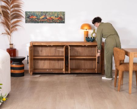 Buffet bas 4 portes 180 cm en bois recyclé "Mokal" esprit maison de campagne