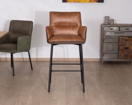 Lot de 2 chaises de bar bi-matière cognac et marron "Lokka" esprit rétro