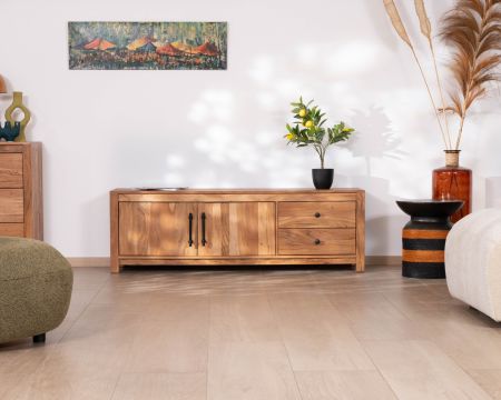 Meuble TV 155 cm esprit maison de campagne en bois recyclé "Mokal"