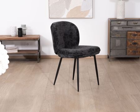 Lot de 2 chaises de repas design arrondi en tissu noir et pieds métal "Kinsac"