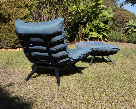 Chaise longue haut de gamme turquoise et noire avec repose-pieds modulaire "Lisca"