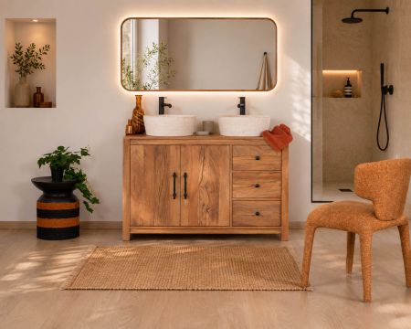 Meuble sous vasque 120 cm en bois recyclé "Mokal" esprit maison de campagne