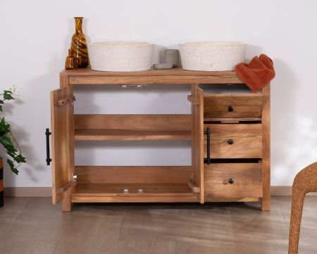 Meuble sous vasque 120 cm en bois recyclé "Mokal" esprit maison de campagne
