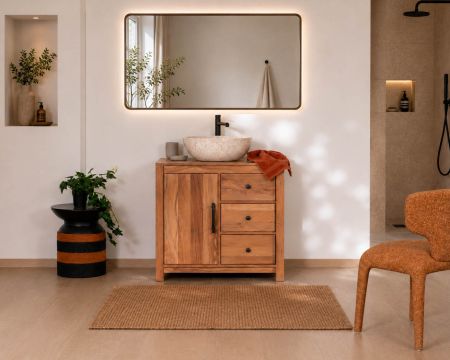 Meuble sous vasque 80 cm en bois recyclé "Mokal" esprit maison de campagne