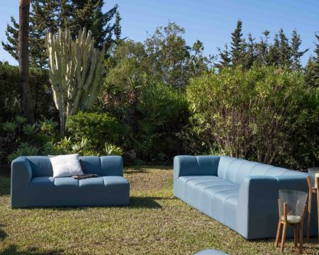 Canapé d'angle en tissu turquoise haut de gamme "Terrasse" spécial extérieur