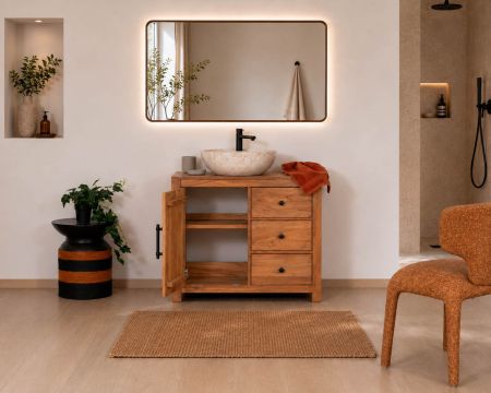 Meuble sous vasque 80 cm en bois recyclé "Mokal" esprit maison de campagne