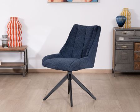 Lot de 2 chaises de repas en tissu bleu nuit "Webber" assise design et pied 4 branches pivotant en métal
