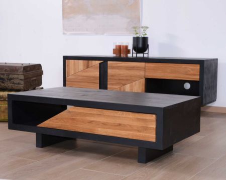 Table basse rectangulaire style contemporain bois massif "Flix"