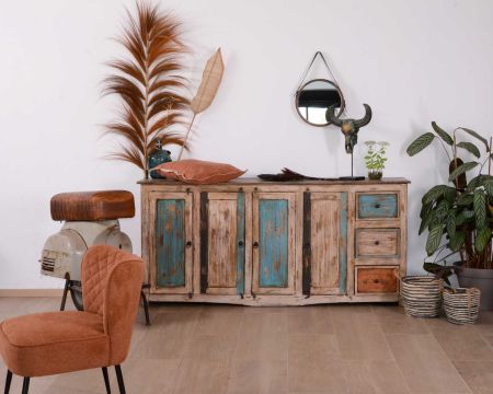 Bahut 4 portes 3 tiroirs bois couleur style récup "Cookies"