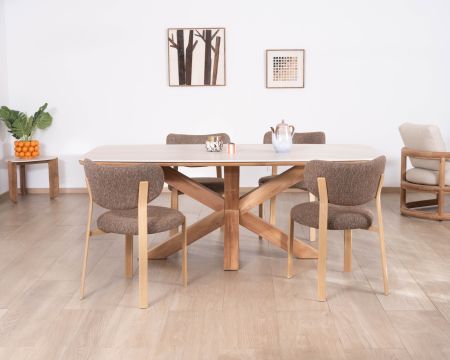 Table de jardin 240 cm en teck massif plateau céramique effet travertin "Avenor" piètement étoile