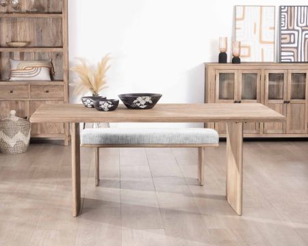 Table de salle à manger rectangulaire 180cm en manguier sablé pieds latéraux pleins "Maestro"