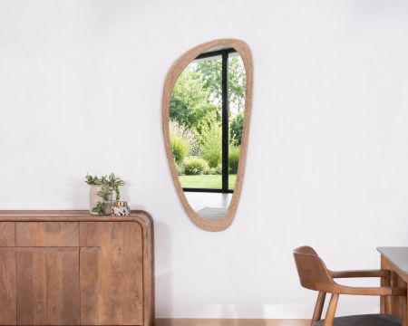 Miroir forme organique avec cadre en cordelette "Solira" hauteur 130 cm