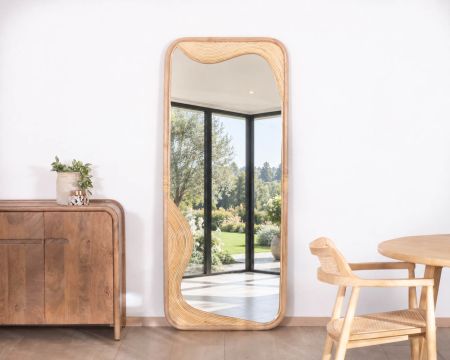 Grand miroir 180x70 cm cadre en rotin "Solira" motif et design organique