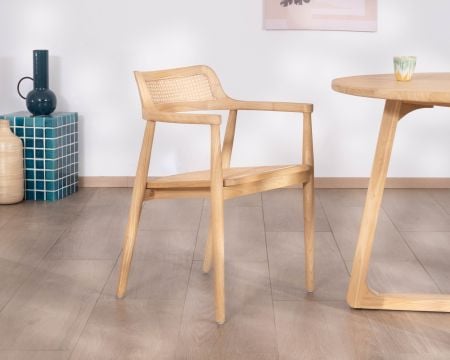 Chaise de repas avec accoudoirs design épuré "Vogue" avec cannage naturel