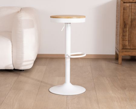 Lot de 2 tabourets ajustables en hauteur en métal blanc "Juo" avec assise bois