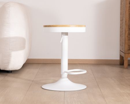 Lot de 2 tabourets ajustables en hauteur en métal blanc "Juo" avec assise bois