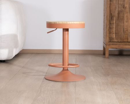 Lot de 2 tabourets de bar réglables en hauteur "Juo" bois et métal terracotta