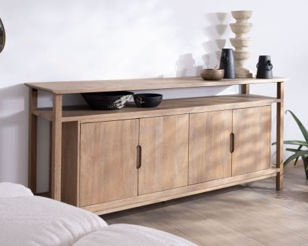 Buffet 4 portes style Japandi en manguier massif "Haya" 200 cm