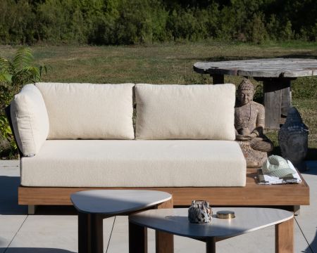 Canapé 2 places intérieur extérieur haut de gamme "Alizé" en teck et tissu bouclette crème
