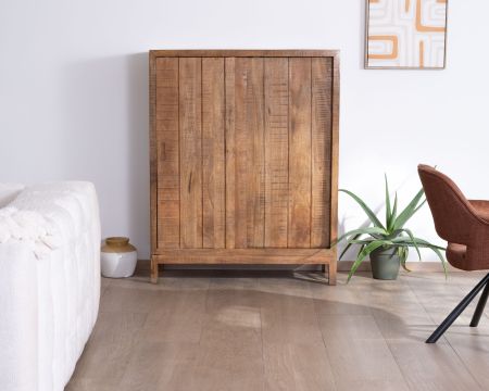 Buffet haut 2 portes coulissantes en manguier massif "Aruna" style chaleureux