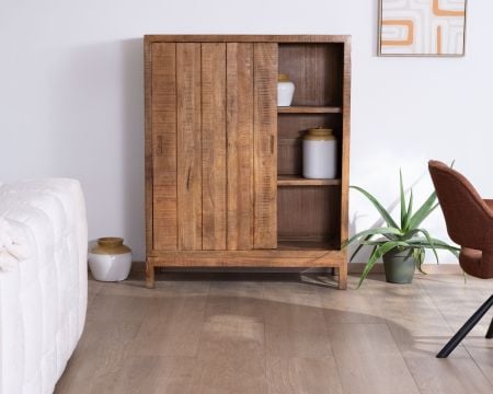 Buffet haut 2 portes coulissantes en manguier massif "Aruna" style chaleureux