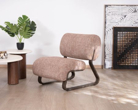Fauteuil design rétro "Luno" en tissu bouclette brique et structure métal bronze