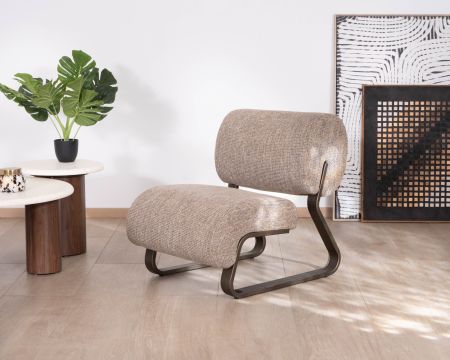 Fauteuil contemporain coloris taupe et structure métal bronze "Luno" 