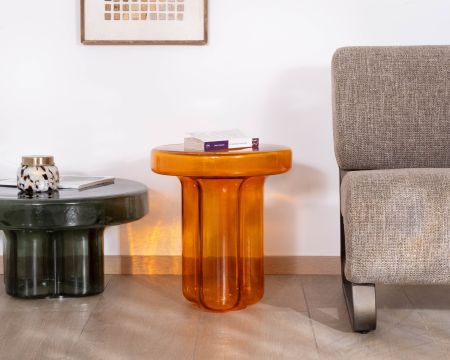 Table d'appoint en verre coloré orange esprit vintage "Cyléa"