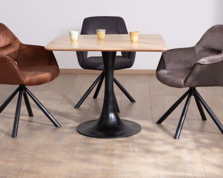 Table carrée 90 cm esprit bistrot en acacia "Piccadilly" pied tulipe en métal