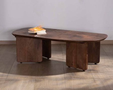 Duo de tables basses en manguier naturel et marron finition sablée "Pise"