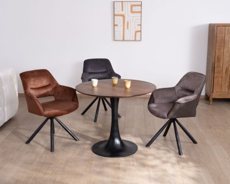 Table ronde 90 cm esprit bistrot "Piccadilly" pied tulipe en métal noir