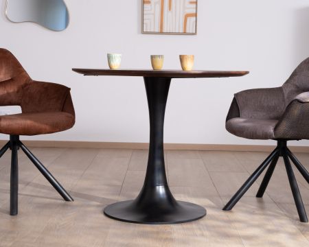 Table ronde 90 cm esprit bistrot "Piccadilly" pied tulipe en métal noir