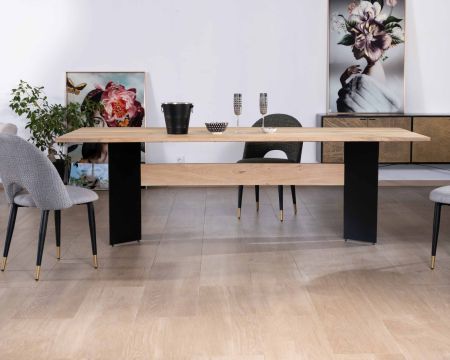 Table de salle à manger manguier massif 240cm piètement design bois et métal noir "Saturne coeval"