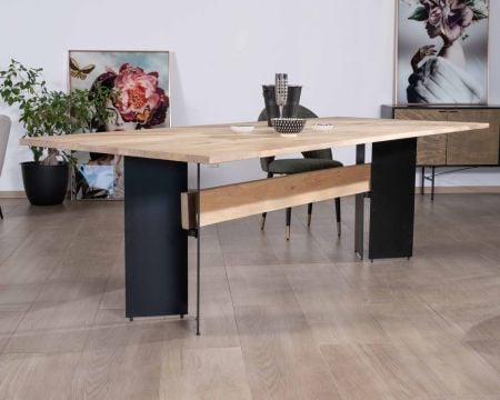 Table de salle à manger manguier massif 240cm piètement design bois et métal noir "Saturne coeval"