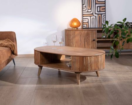 Table de salon design arrondi vintage en acacia "Boomer"
