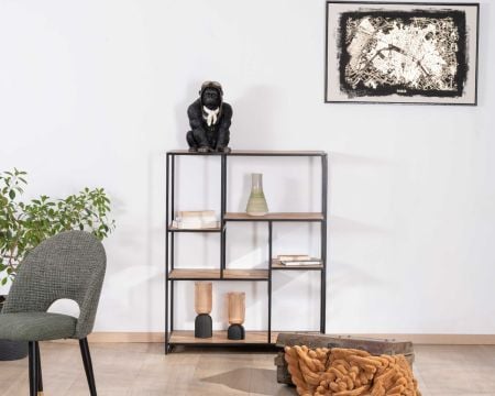 Grande étagère carrée design épuré en acacia et métal noir "Urban Metal"